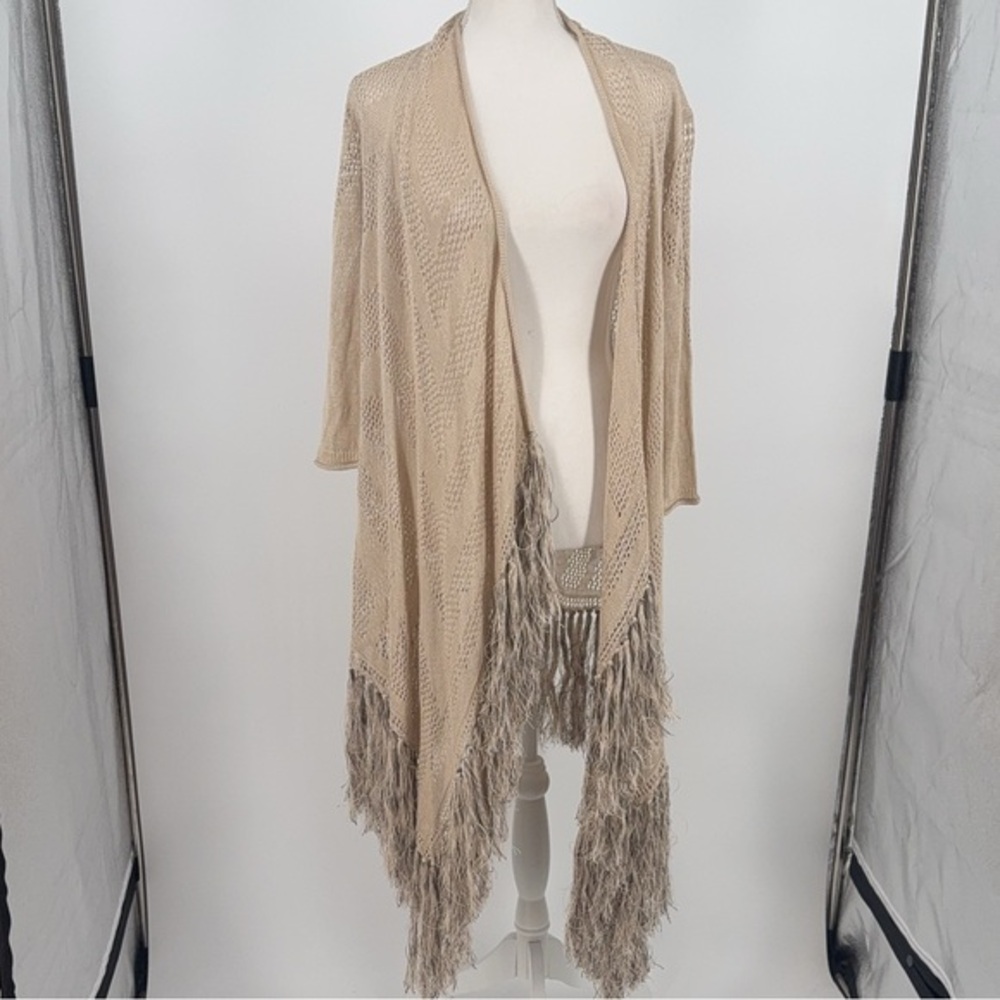 Nic+Zoe knitted fringed kimono open front cardigan boho SIZE L